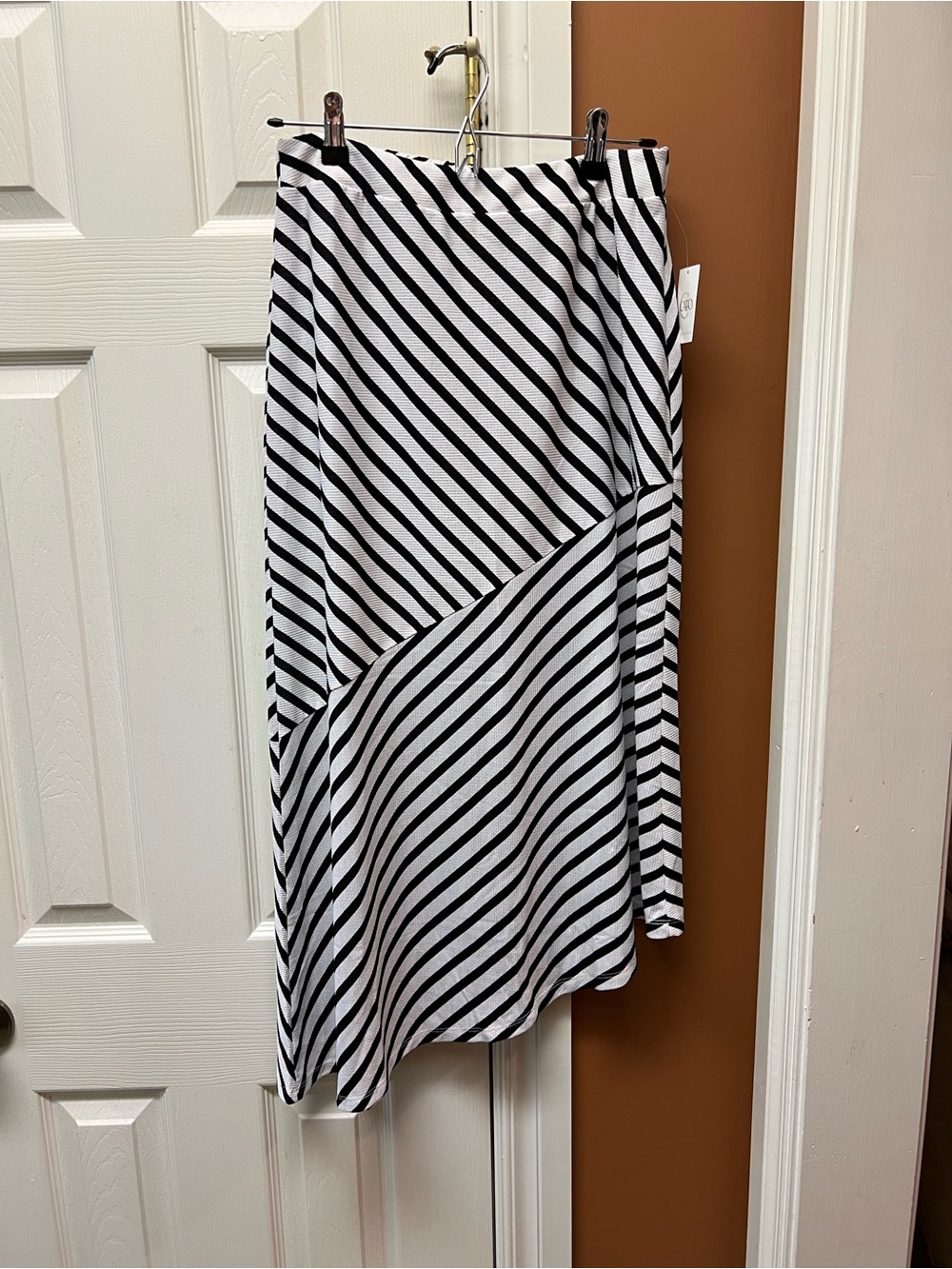 Cato Black & White Diagonal Stripe Asymmetric Skirt